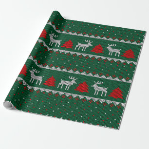 Papier Cadeau Pays des merveilles d'hiver, sapin vert avec Renne
