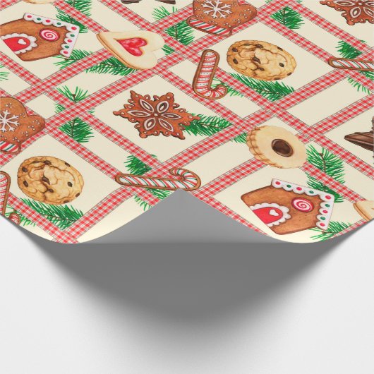Papier Cadeau Pays Noël En vichy & Cookies Enveloppement Papier (Coin)