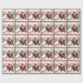 Papier Cadeau Pays Noël Western Père Noël sur Horseback (Plat)