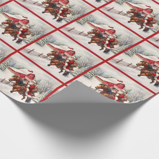 Papier Cadeau Pays Noël Western Père Noël sur Horseback (Coin)
