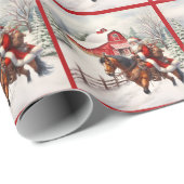 Papier Cadeau Pays Noël Western Père Noël sur Horseback (Coin rond)