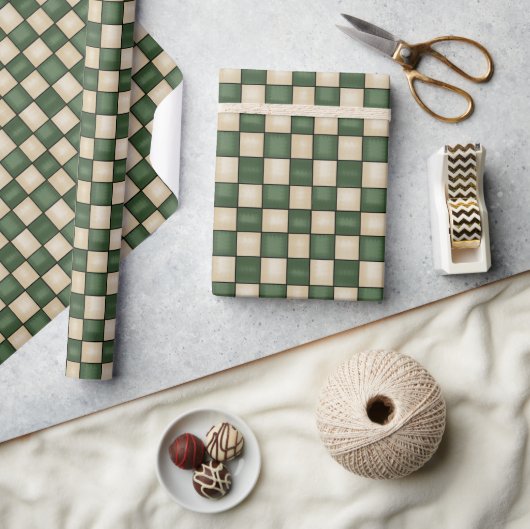 Papier Cadeau Pays primitif Vert et Tan vérifié (Artisanat)