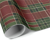 Papier Cadeau Pays Red Green Plaid Strips Noël (Coin rond)