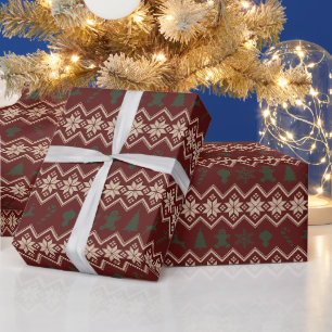 Papier Cadeau Pays Red Green Snowflakes Noël