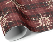 Papier Cadeau Pays Red Plaid Flocs de neige Noël (Coin rond)