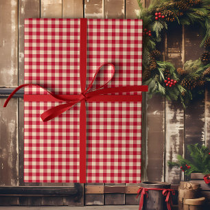 Papier Cadeau Pays rouge et Kraft En vichy Noël