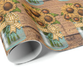 Papier Cadeau Pays Russe Mason Jar avec tournesol (Coin rond)