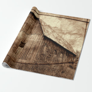 Papier Cadeau Pays Rustique Sepia Grange Texture Vintage