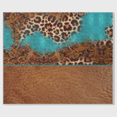 Papier Cadeau Pays Turquoise Leopard Brown Faux Cuir (Plat)