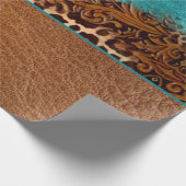 Papier Cadeau Pays Turquoise Leopard Brown Faux Cuir (Coin)