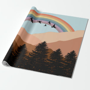 Papier Cadeau Paysage Abstrait Arbres forestiers Arc-en-ciel et 