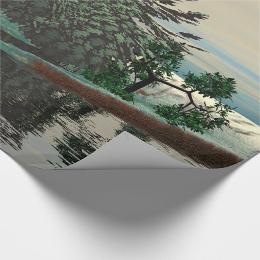 Papier Cadeau PAYSAGE ALIEN, ARBRES, HYPERION LAGON Sci Fi (Coin)