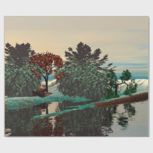 Papier Cadeau PAYSAGE ALIEN, ARBRES, HYPERION LAGON Sci Fi