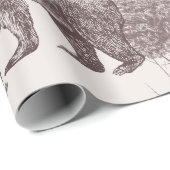 Papier Cadeau Paysage avec ours, oursons, arbres d'hiver et sapi (Coin rond)