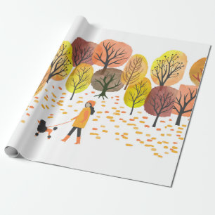 Papier Cadeau Paysage d'automne. Illustration Vintage d'aquarell