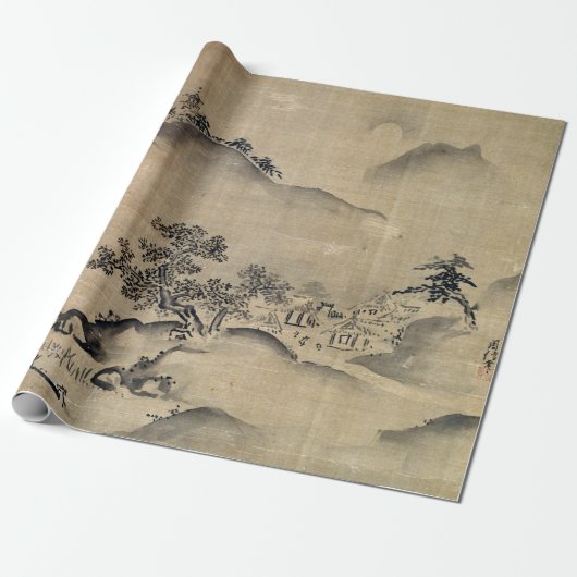 Papier Cadeau Paysage de Kano Chikanobu (Déroulé)