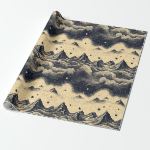 Papier Cadeau Paysage de Montagne Vintage avec Nuages (3)