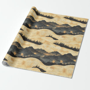 Papier Cadeau Paysage de montagnes aux nuages vintage (1)