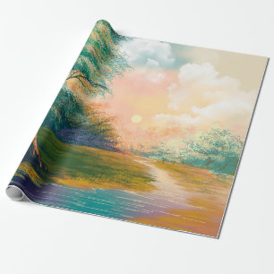 Papier Cadeau Paysage de peinture d'Art numérique, rivière dans 