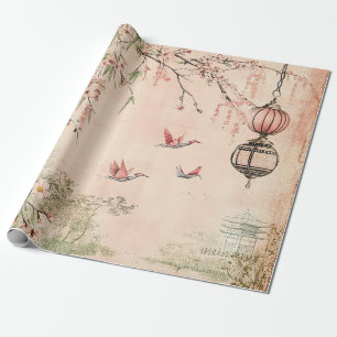 Papier Cadeau Paysage de sérénité aux fleurs de cerisier roses (