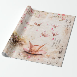Papier Cadeau Paysage de sérénité aux fleurs de cerisier roses (