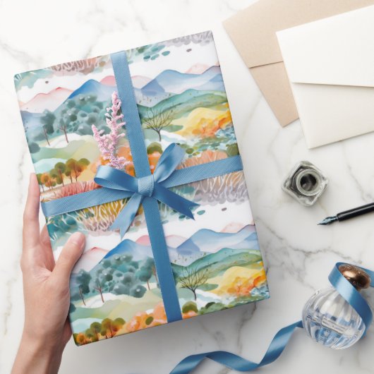 Papier Cadeau Paysage des montagnes et des arbres (Cadeaux)