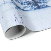 Papier Cadeau Paysage d'hiver de couleur bleue. Arbre solitaire  (Coin rond)