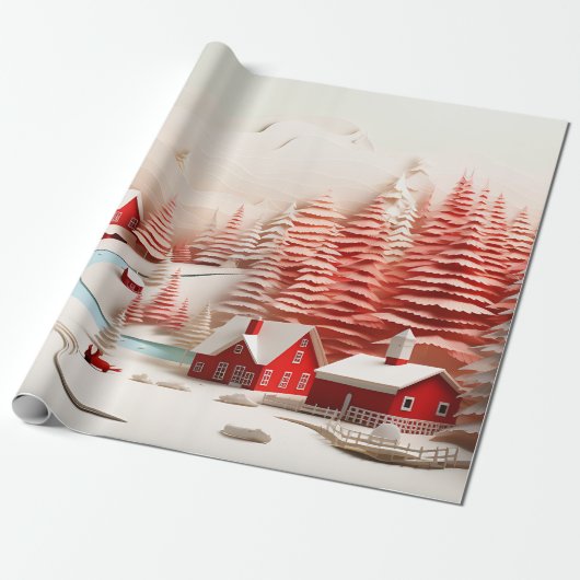 Papier Cadeau Paysage d'hiver scandinave en 3D (Déroulé)