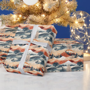 Papier Cadeau Paysage hivernal Arbres Montagnes Neige