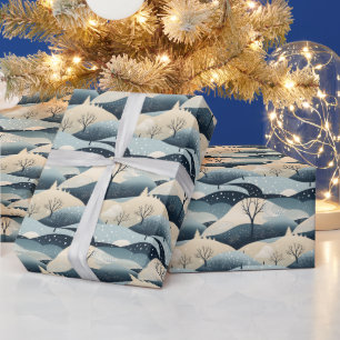 Papier Cadeau Paysage hivernal Arbres Montagnes Neige