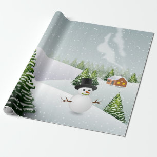 Papier Cadeau Paysage hivernal Bonhomme de neige Noël