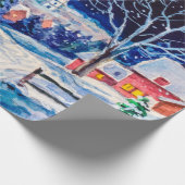 Papier Cadeau Paysage hivernal enneigé. Maison de campagne. Noël (Coin)