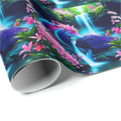 Papier Cadeau Paysage magique Cascade et fleurs deux (Coin rond)