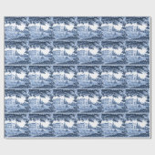 Papier Cadeau Paysage Maison victorienne bleu (Plat)