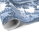 Papier Cadeau Paysage Maison victorienne bleu (Coin rond)