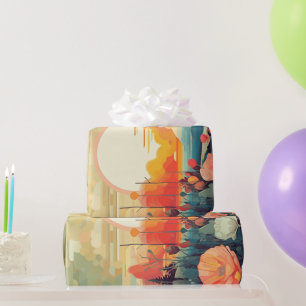 Papier Cadeau Paysage rouge et blanc pavot soleil