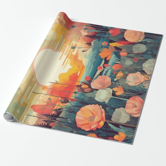 Papier Cadeau Paysage rouge et blanc pavot soleil (Déroulé)