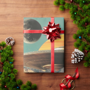 Papier Cadeau Paysage surréaliste avec route, OVNI et Saturne