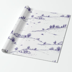 Papier Cadeau Paysage Toile Bleue Vintage