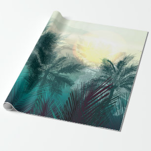 Papier Cadeau Paysage tropical de jungle avec palmiers et feuill