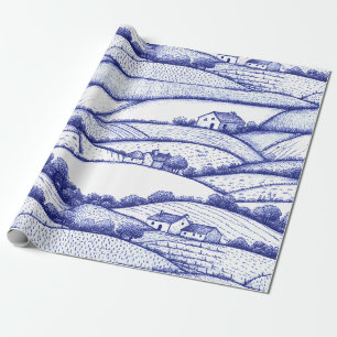 Papier Cadeau Paysages de toile bleue scènes pastorales français