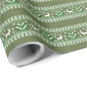 Papier Cadeau Pea Green et blanc Fair Ile Noël (Coin rond)
