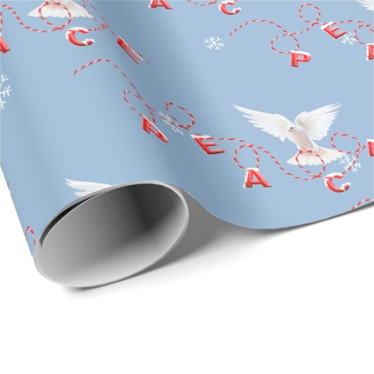 Papier Cadeau Peace and White Dove With Snowflakes (Coin rond)