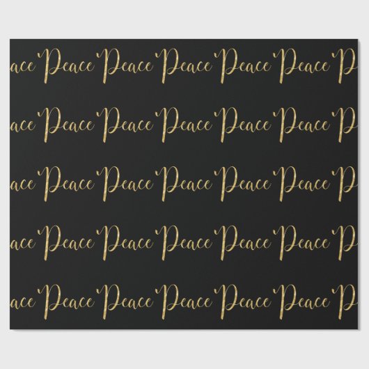 Papier Cadeau "Peace" Black Gold Script Élégant vacances (Plat)