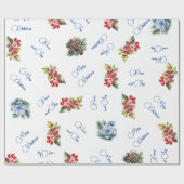 Papier Cadeau Peace & Joy Joyeux Noël Baies rouges en blanc (Plat)