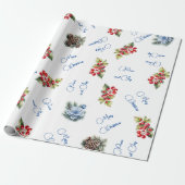 Papier Cadeau Peace & Joy Joyeux Noël Baies rouges en blanc (Déroulé)