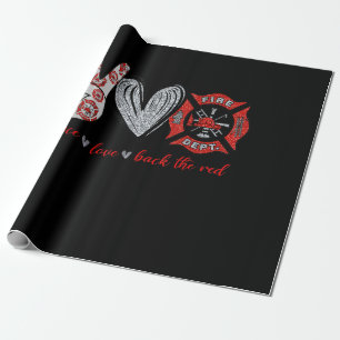Papier Cadeau Peace Love Back Red Funny Firefighter Lover cade
