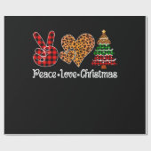 Papier Cadeau Peace Love Christmas Tree Plaid Empreinte de léopa (Plat)