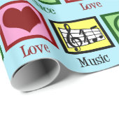 Papier Cadeau Peace Love Musique Noël (Coin rond)