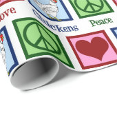 Papier Cadeau Peace Love Poulets mignonette Poulet Noël (Coin rond)